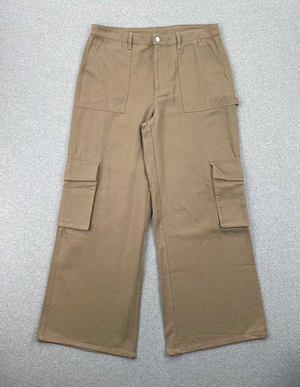 Abound Wide-Leg Cargo Pants Women 33 Brown Tan Desert Utility Canvas 100% Cotton